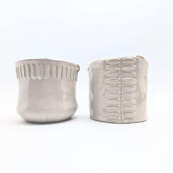 Ceramic Hanging Pots with Grey Leaf Pattern Decal - Pair of Two