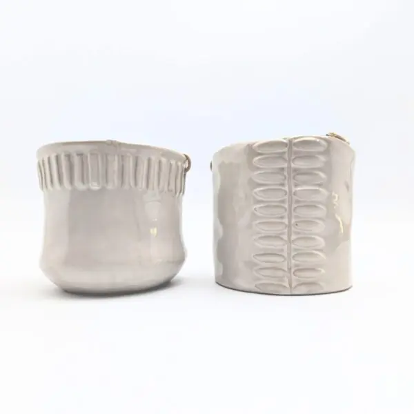 Ceramic Hanging Pots with Grey Leaf Pattern Decal - Pair of Two